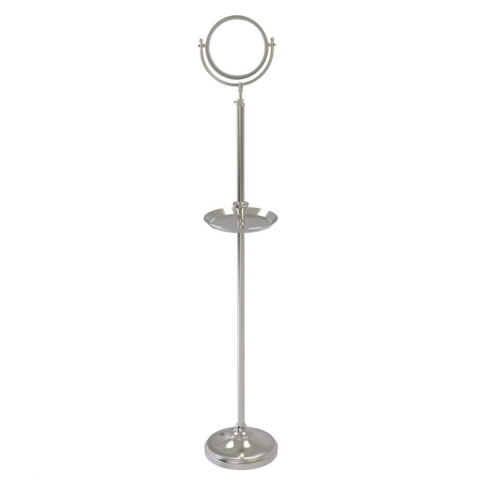 Floor Standing Make-Up Mirror 8 Inch Diameter with 3X Magnification and Shaving Tray