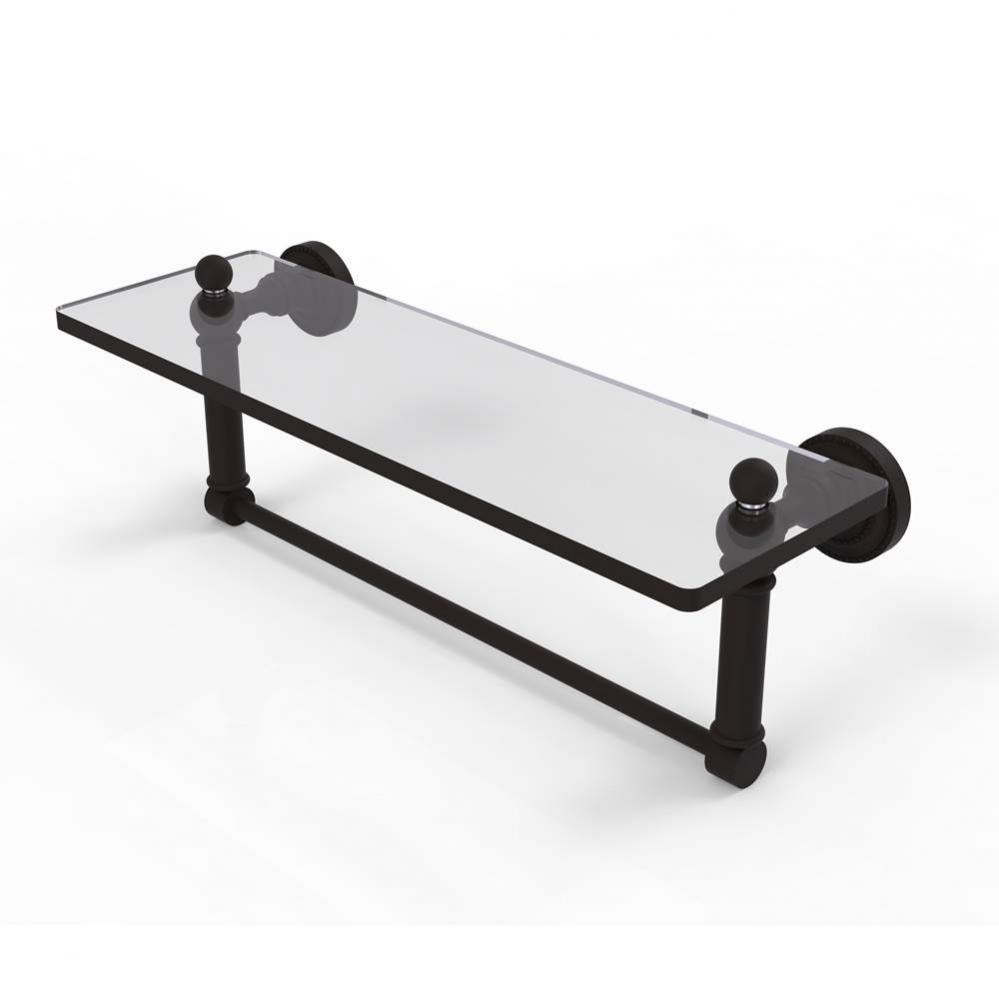 Dottingham 16 Inch Glass Vanity Shelf with Integrated Towel Bar