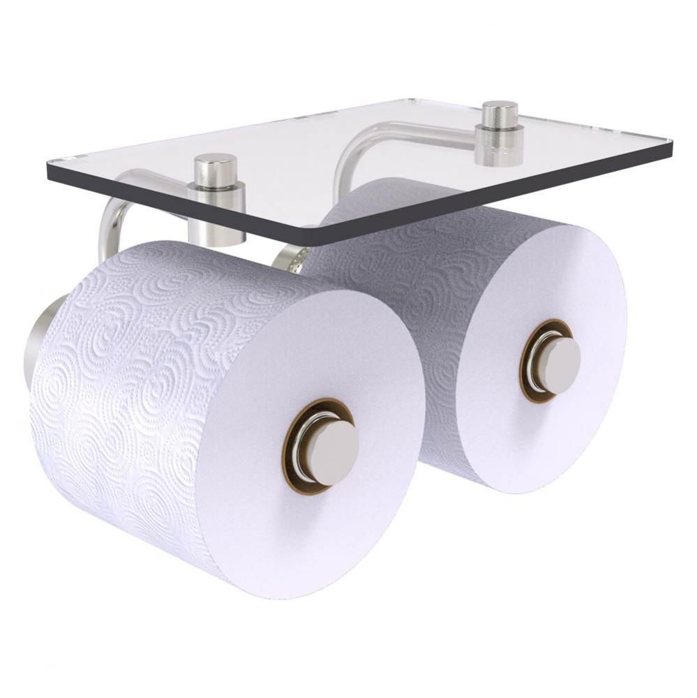 Dottingham Collection 2 Roll Toilet Paper Holder with Glass Shelf - Satin Nickel