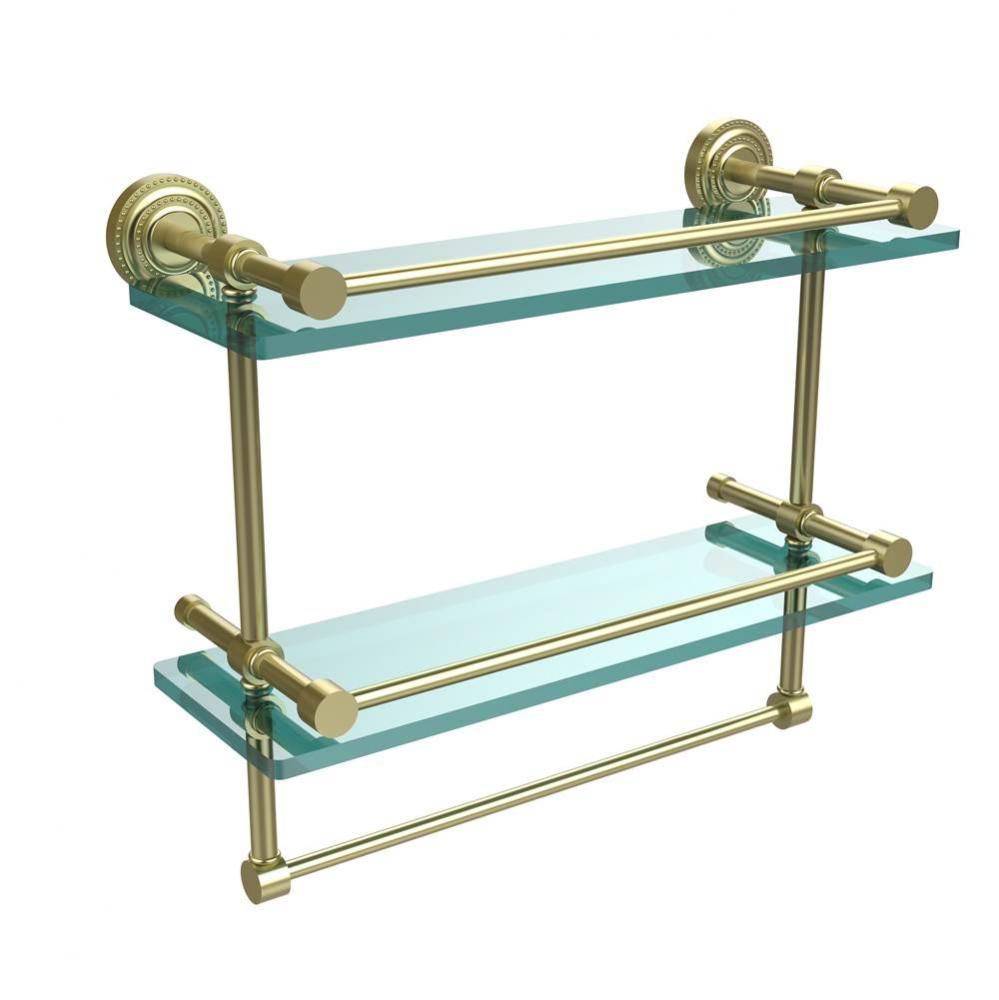 Dottingham 16 Inch Gallery Double Glass Shelf with Towel Bar