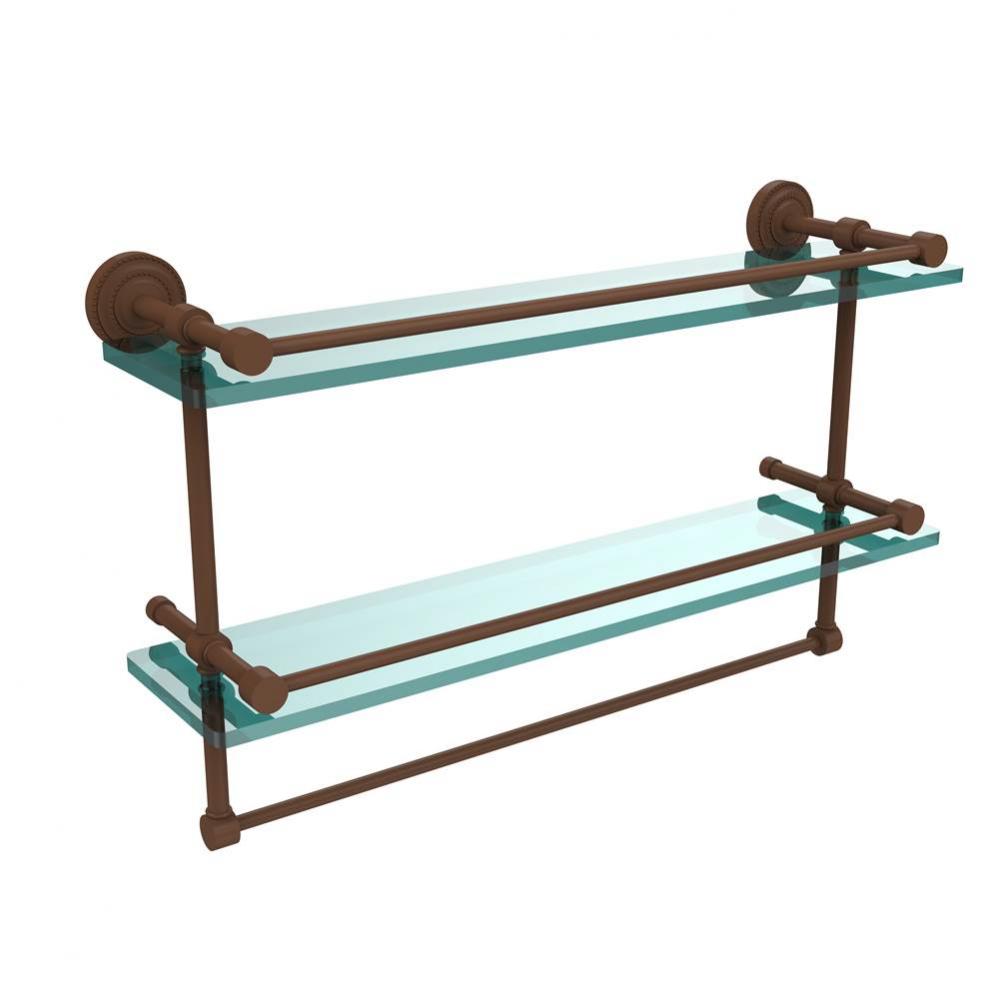 Dottingham 22 Inch Gallery Double Glass Shelf with Towel Bar