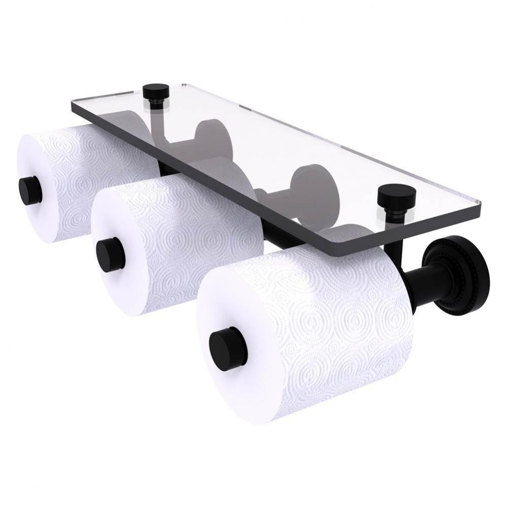 Dottingham Collection Horizontal Reserve 3 Roll Toilet Paper Holder with Glass Shelf - Matte Black