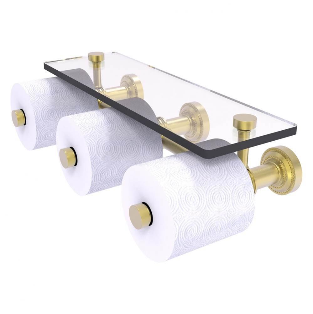 Dottingham Collection Horizontal Reserve 3 Roll Toilet Paper Holder with Glass Shelf - Satin Brass