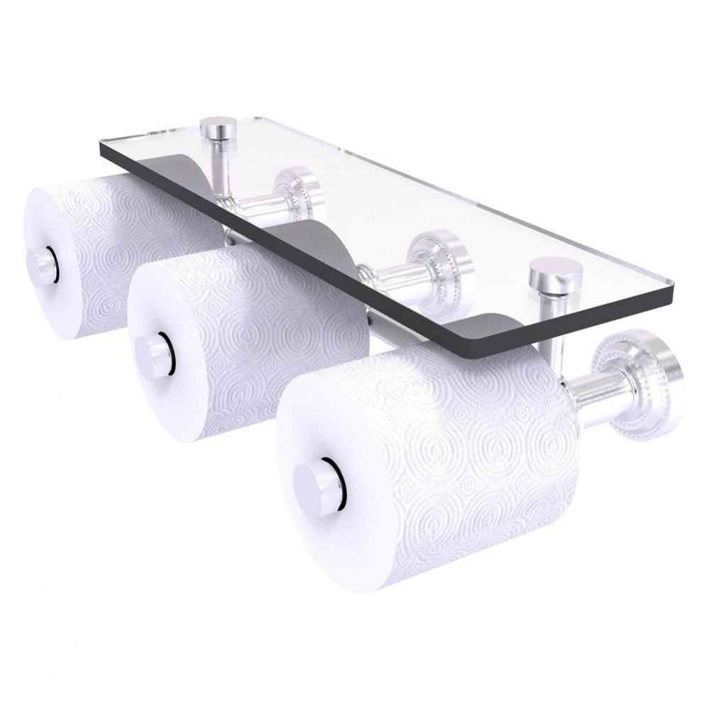 Dottingham Collection Horizontal Reserve 3 Roll Toilet Paper Holder with Glass Shelf - Satin Chrom