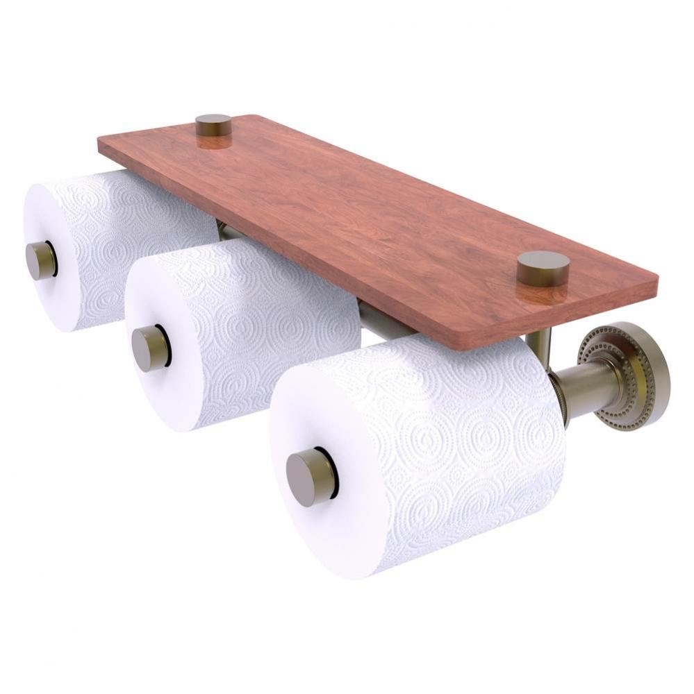 Dottingham Collection Horizontal Reserve 3 Roll Toilet Paper Holder with Wood Shelf - Antique Bras