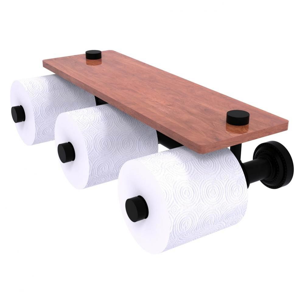 Dottingham Collection Horizontal Reserve 3 Roll Toilet Paper Holder with Wood Shelf - Matte Black