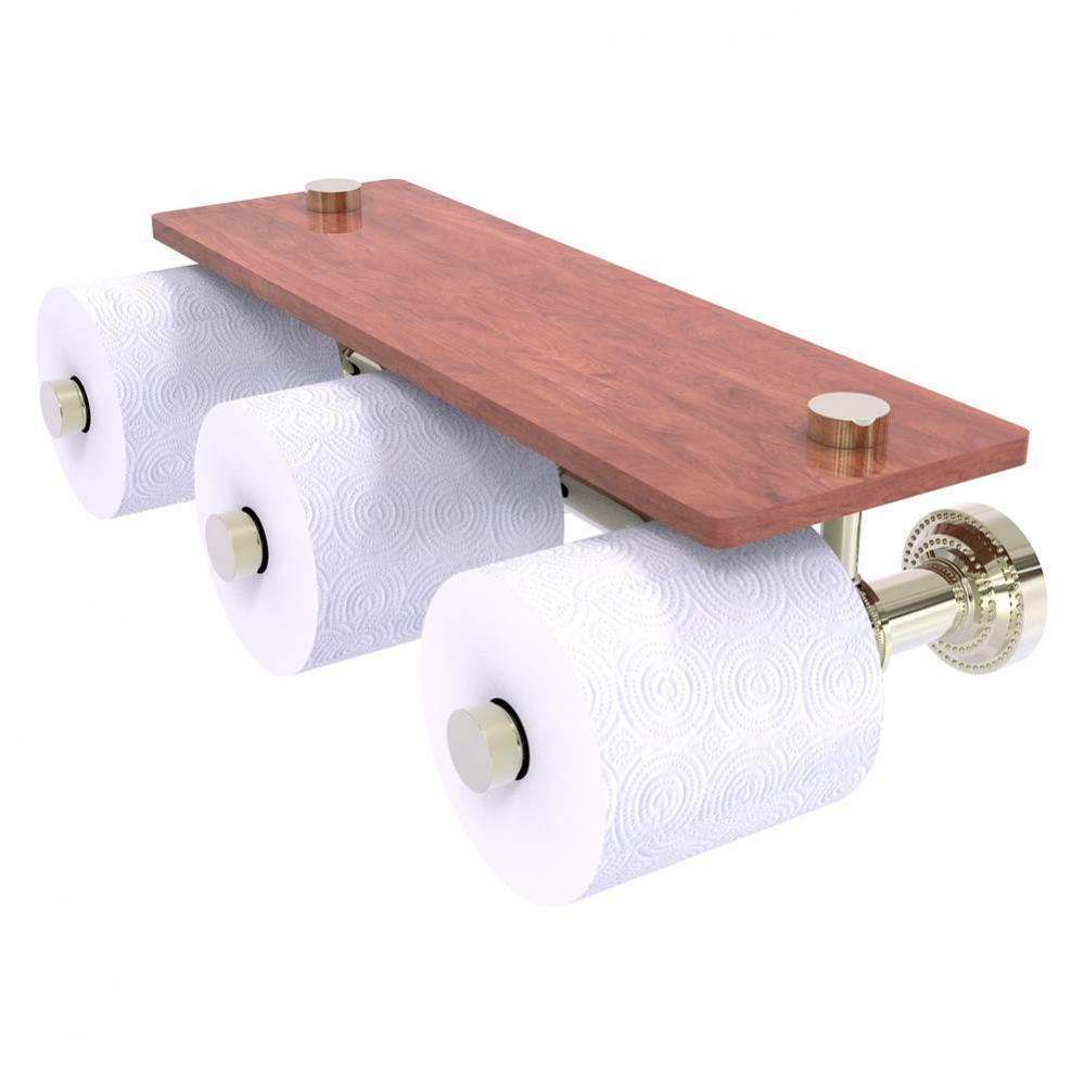 Dottingham Collection Horizontal Reserve 3 Roll Toilet Paper Holder with Wood Shelf - Polished Nic