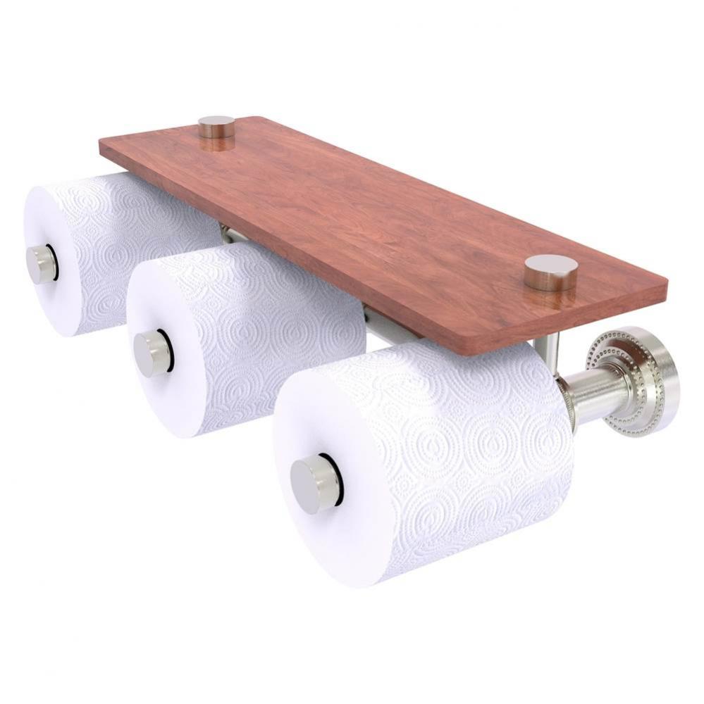 Dottingham Collection Horizontal Reserve 3 Roll Toilet Paper Holder with Wood Shelf - Satin Nickel