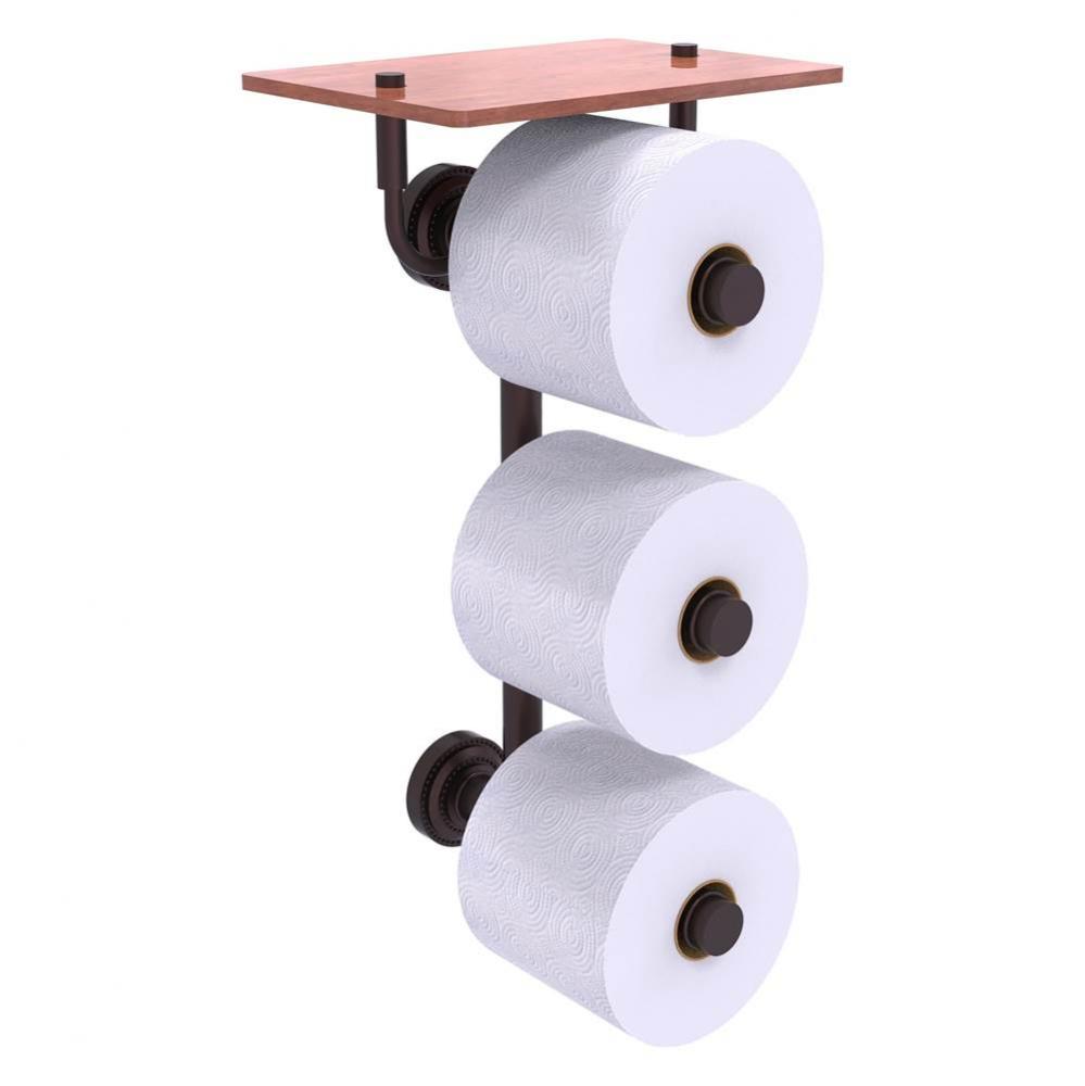 Dottingham Collection 3 Roll Toilet Paper Holder with Wood Shelf - Antique Bronze