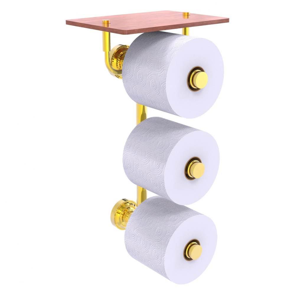 Dottingham Collection 3 Roll Toilet Paper Holder with Wood Shelf - Polished Brass