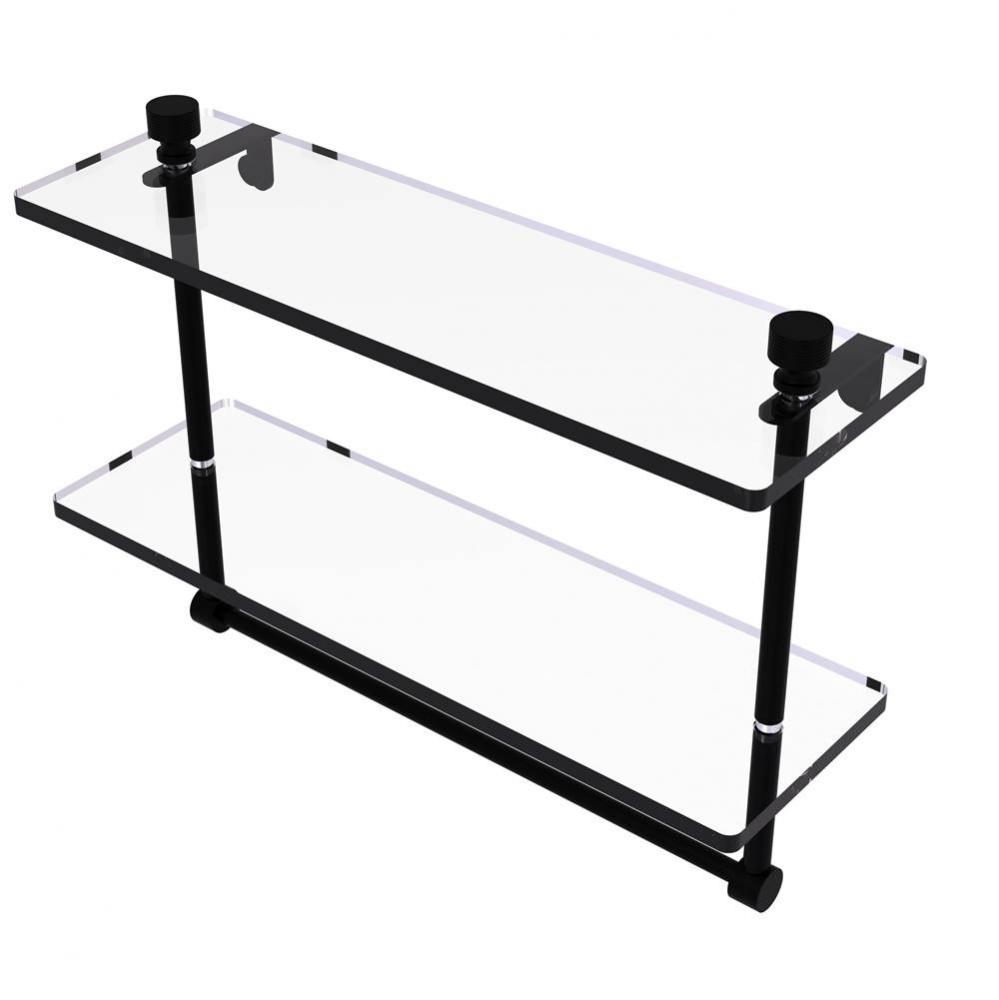 Foxtrot Collection 16 Inch Two Tiered Glass Shelf with Integrated Towel Bar