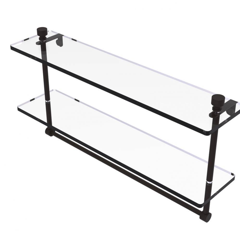Foxtrot Collection 22 Inch Two Tiered Glass Shelf with Integrated Towel Bar