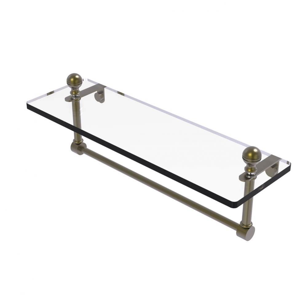 Mambo 16 Inch Glass Vanity Shelf with Integrated Towel Bar