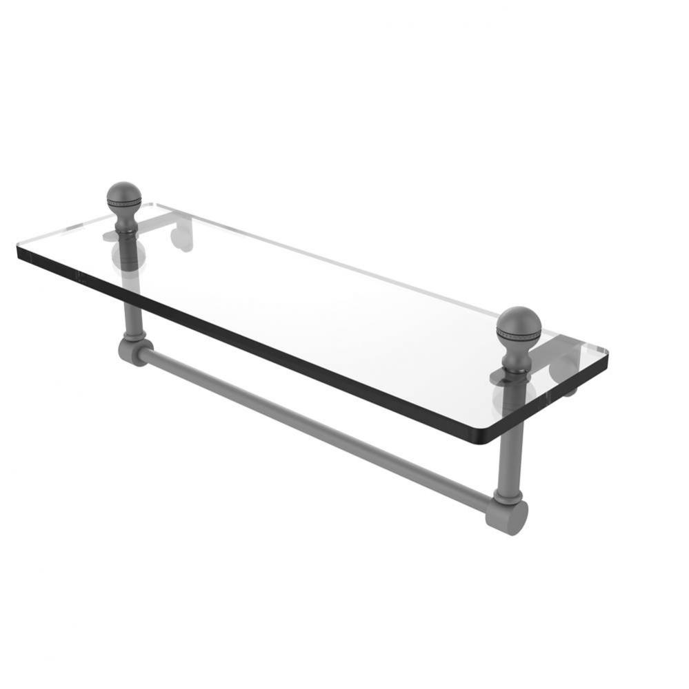 Mambo 16 Inch Glass Vanity Shelf with Integrated Towel Bar