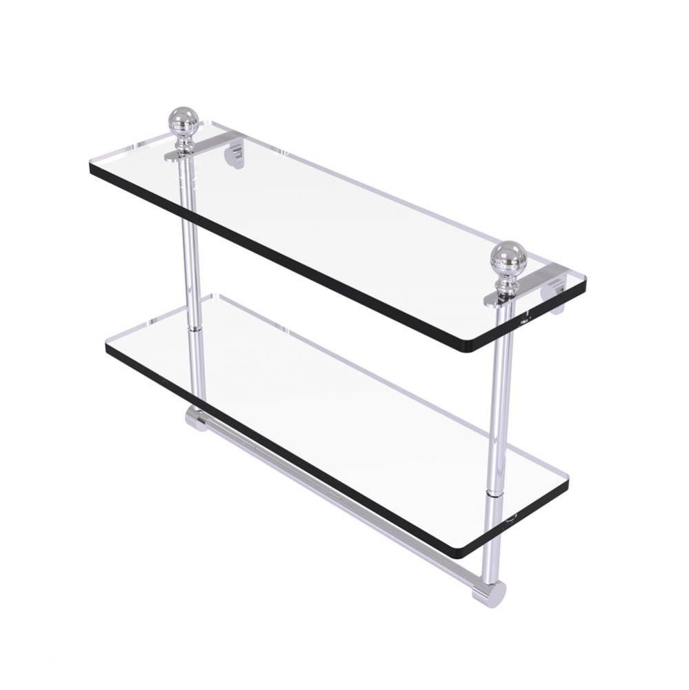 Mambo Collection 16 Inch Two Tiered Glass Shelf with Integrated Towel Bar
