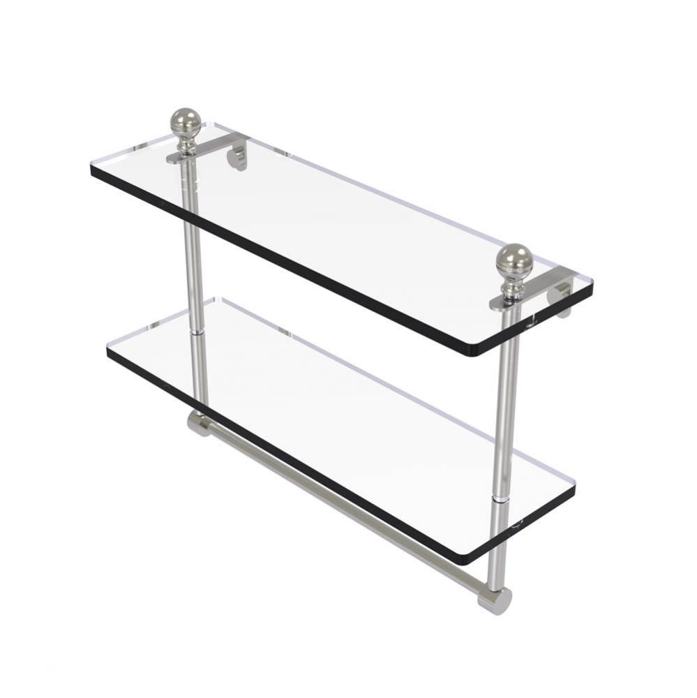 Mambo Collection 16 Inch Two Tiered Glass Shelf with Integrated Towel Bar