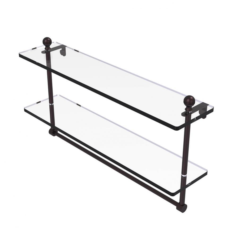 Mambo Collection 22 Inch Two Tiered Glass Shelf with Integrated Towel Bar