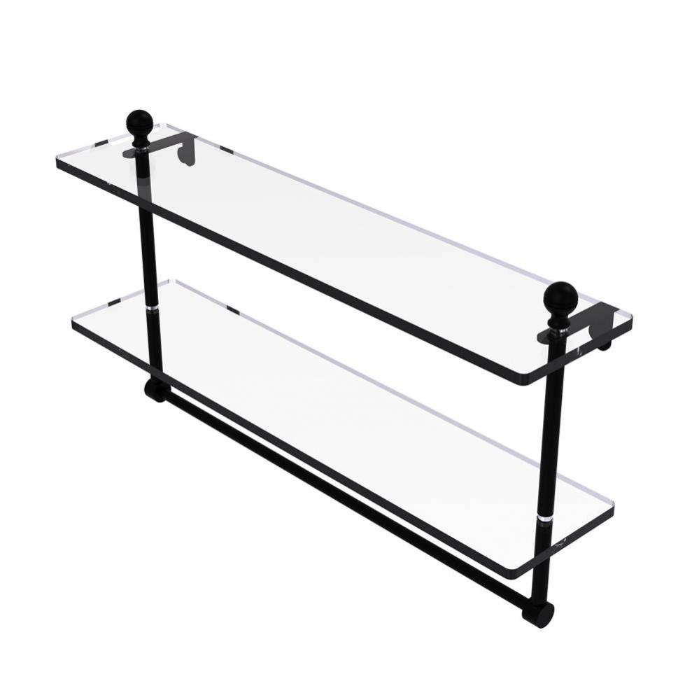 Mambo Collection 22 Inch Two Tiered Glass Shelf with Integrated Towel Bar