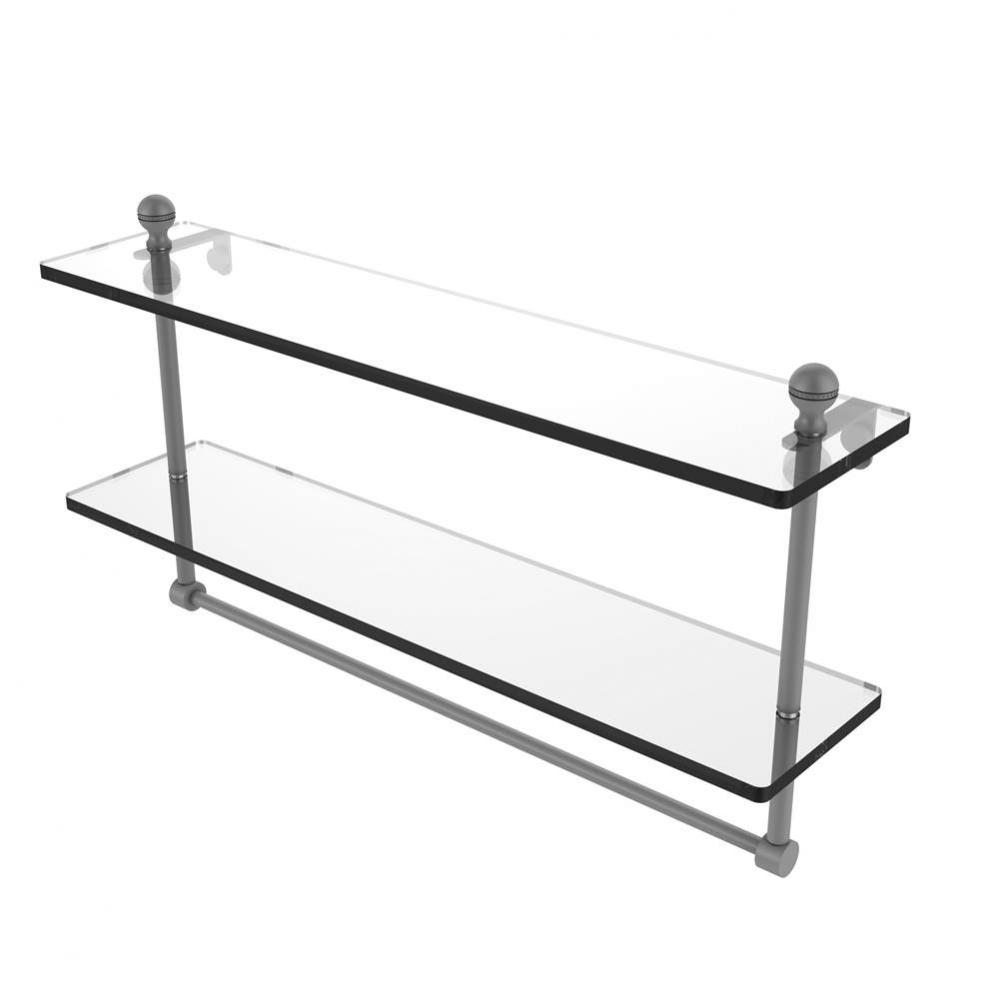 Mambo Collection 22 Inch Two Tiered Glass Shelf with Integrated Towel Bar