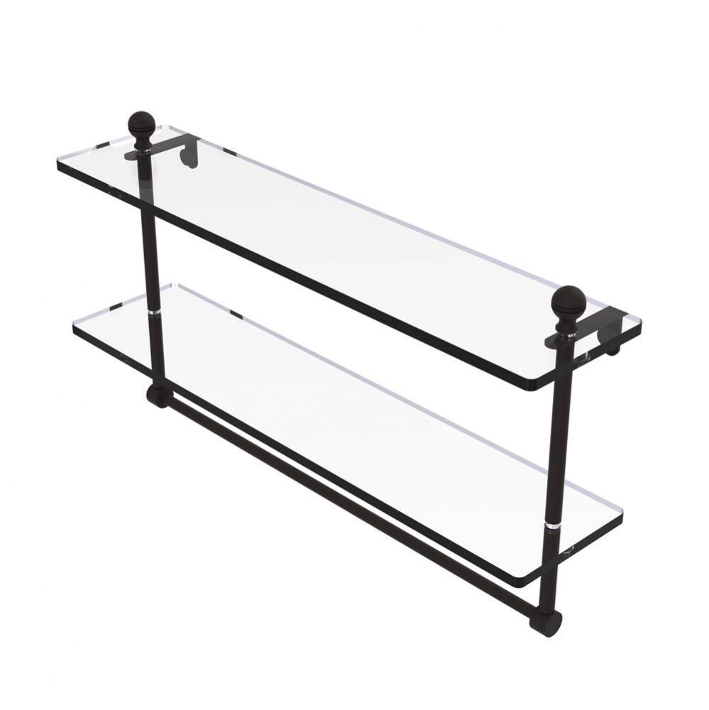Mambo Collection 22 Inch Two Tiered Glass Shelf with Integrated Towel Bar