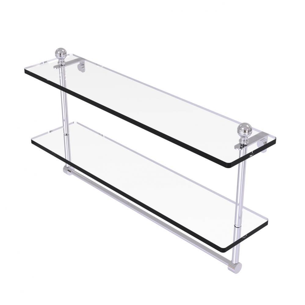 Mambo Collection 22 Inch Two Tiered Glass Shelf with Integrated Towel Bar