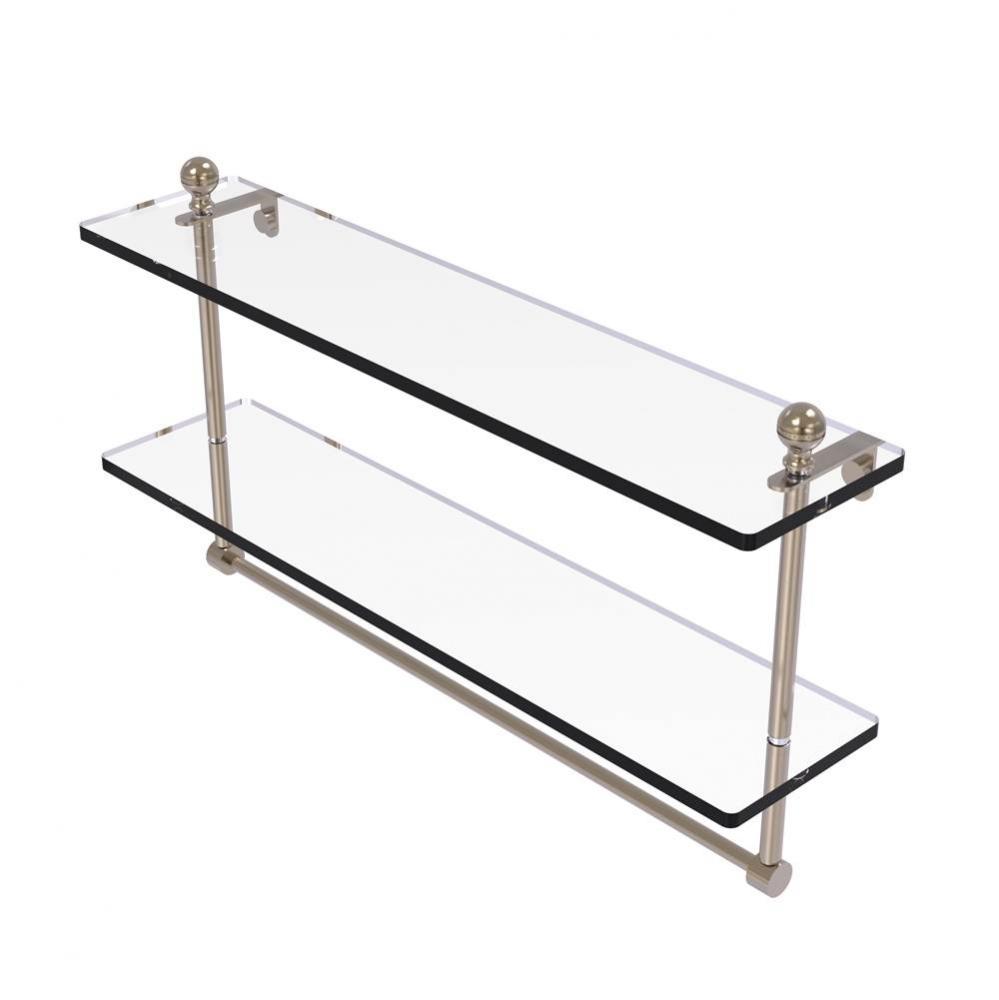 Mambo Collection 22 Inch Two Tiered Glass Shelf with Integrated Towel Bar