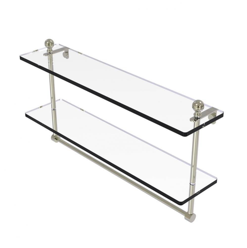 Mambo Collection 22 Inch Two Tiered Glass Shelf with Integrated Towel Bar