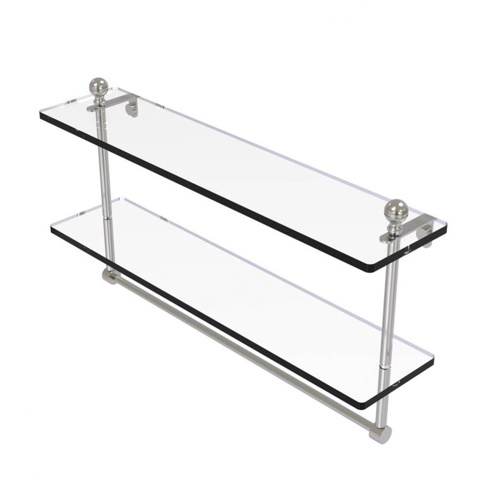 Mambo Collection 22 Inch Two Tiered Glass Shelf with Integrated Towel Bar