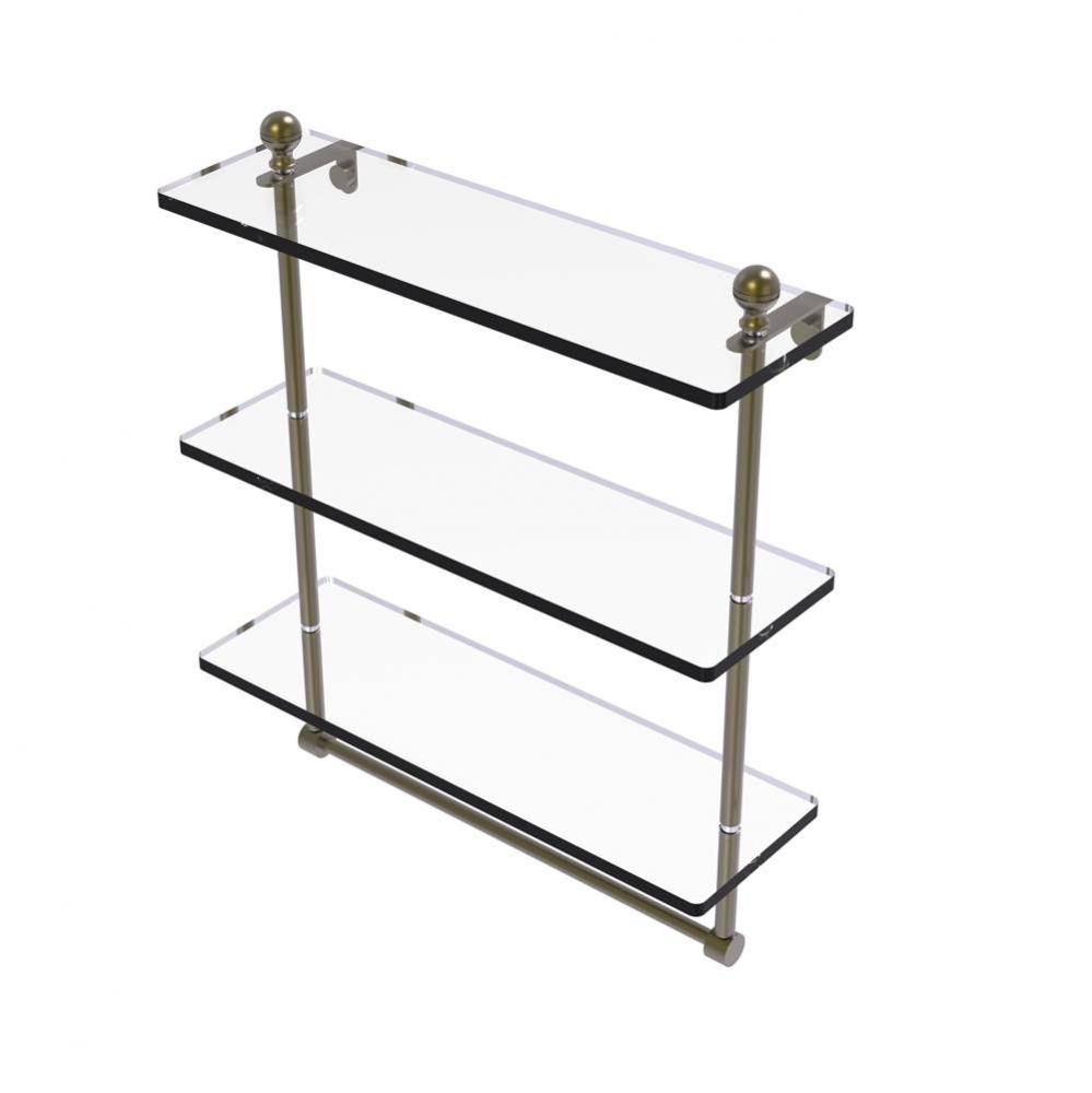 Mambo Collection 16 Inch Triple Tiered Glass Shelf with Integrated Towel Bar