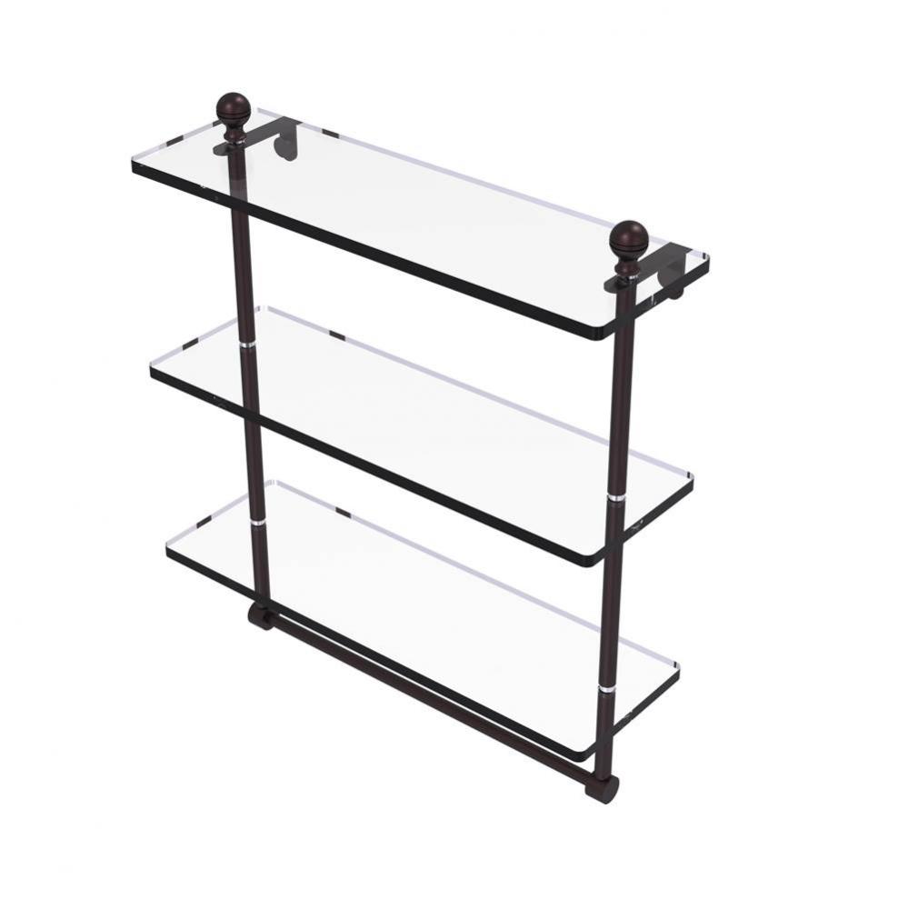 Mambo Collection 16 Inch Triple Tiered Glass Shelf with Integrated Towel Bar