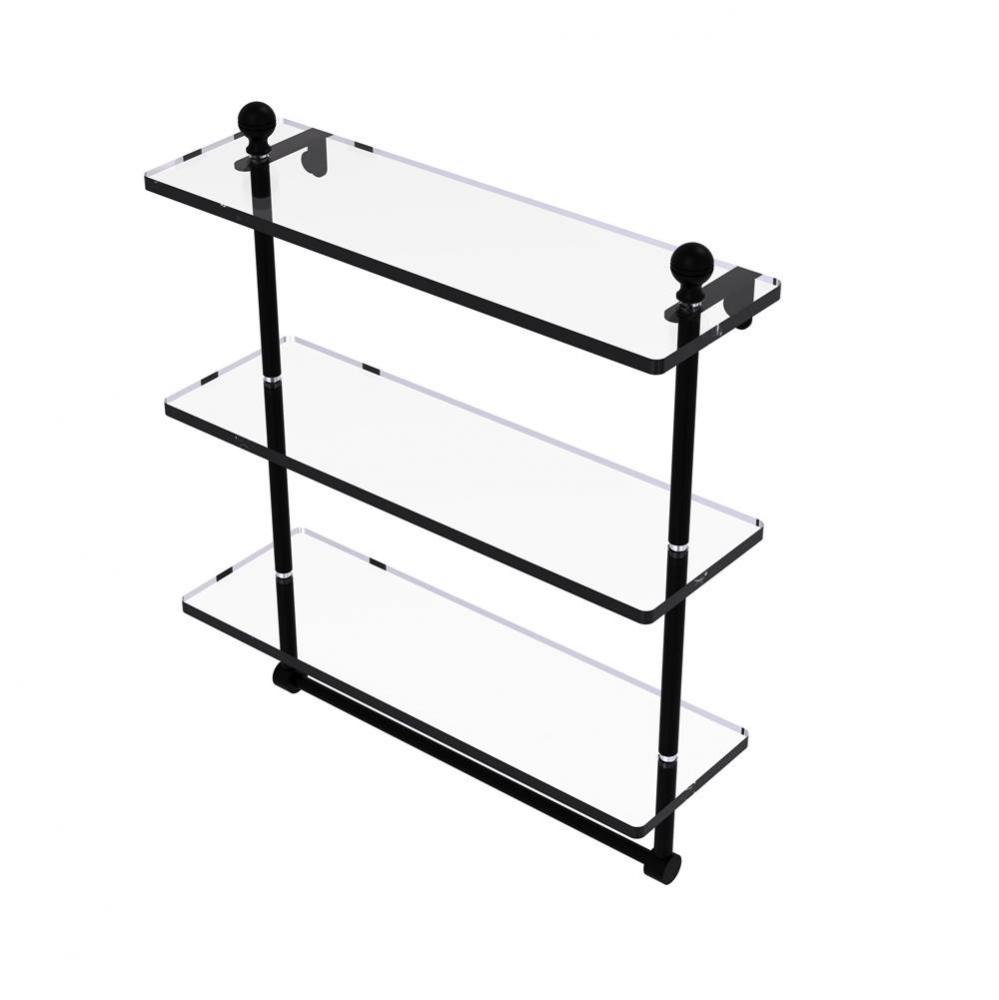 Mambo Collection 16 Inch Triple Tiered Glass Shelf with Integrated Towel Bar