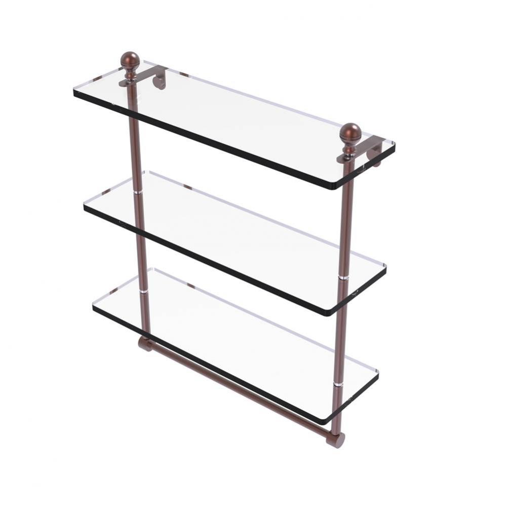 Mambo Collection 16 Inch Triple Tiered Glass Shelf with Integrated Towel Bar