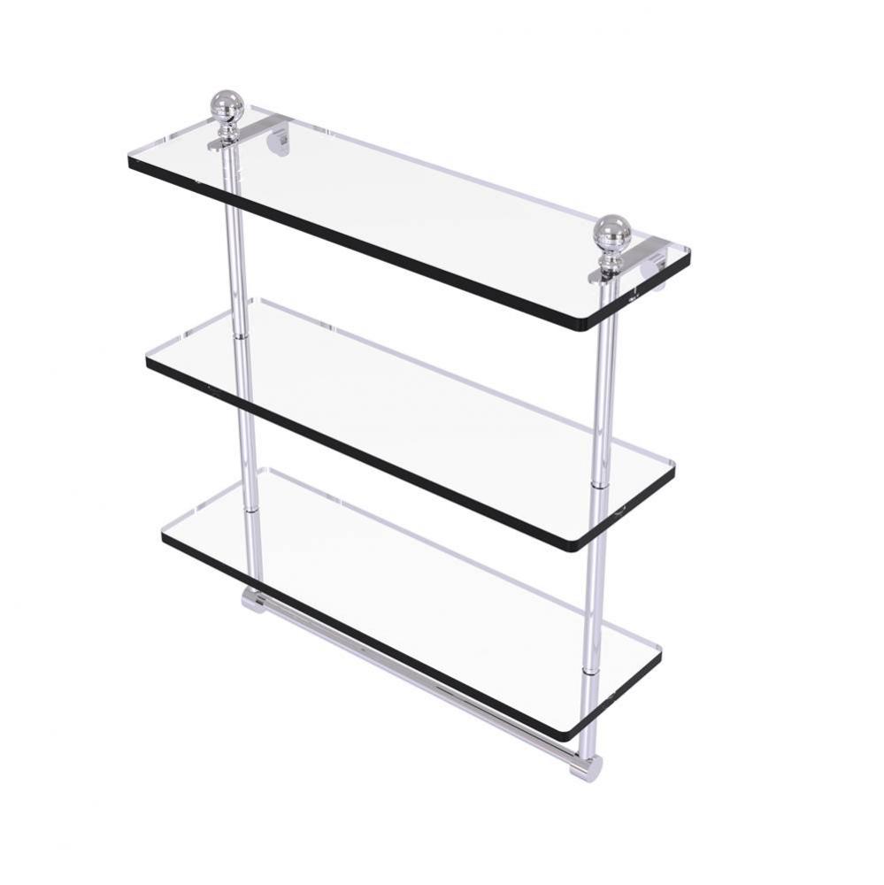 Mambo Collection 16 Inch Triple Tiered Glass Shelf with Integrated Towel Bar
