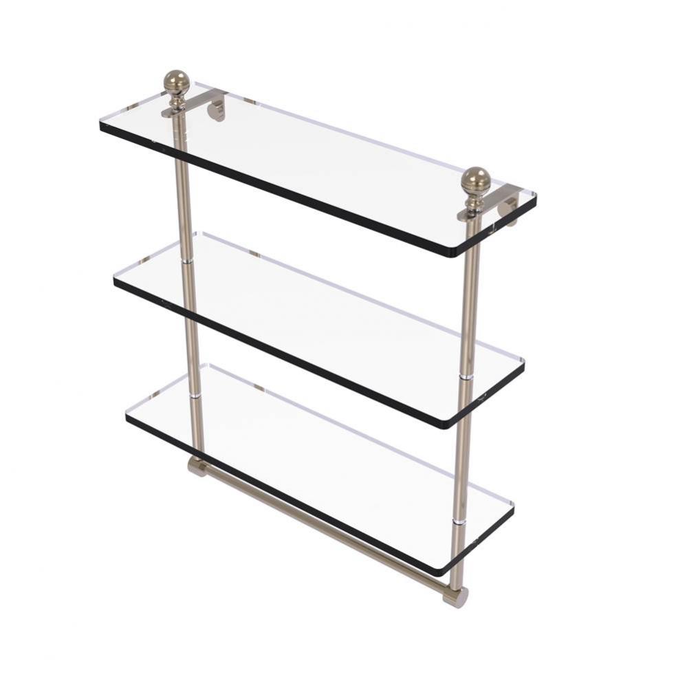 Mambo Collection 16 Inch Triple Tiered Glass Shelf with Integrated Towel Bar