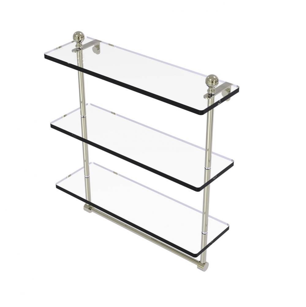 Mambo Collection 16 Inch Triple Tiered Glass Shelf with Integrated Towel Bar