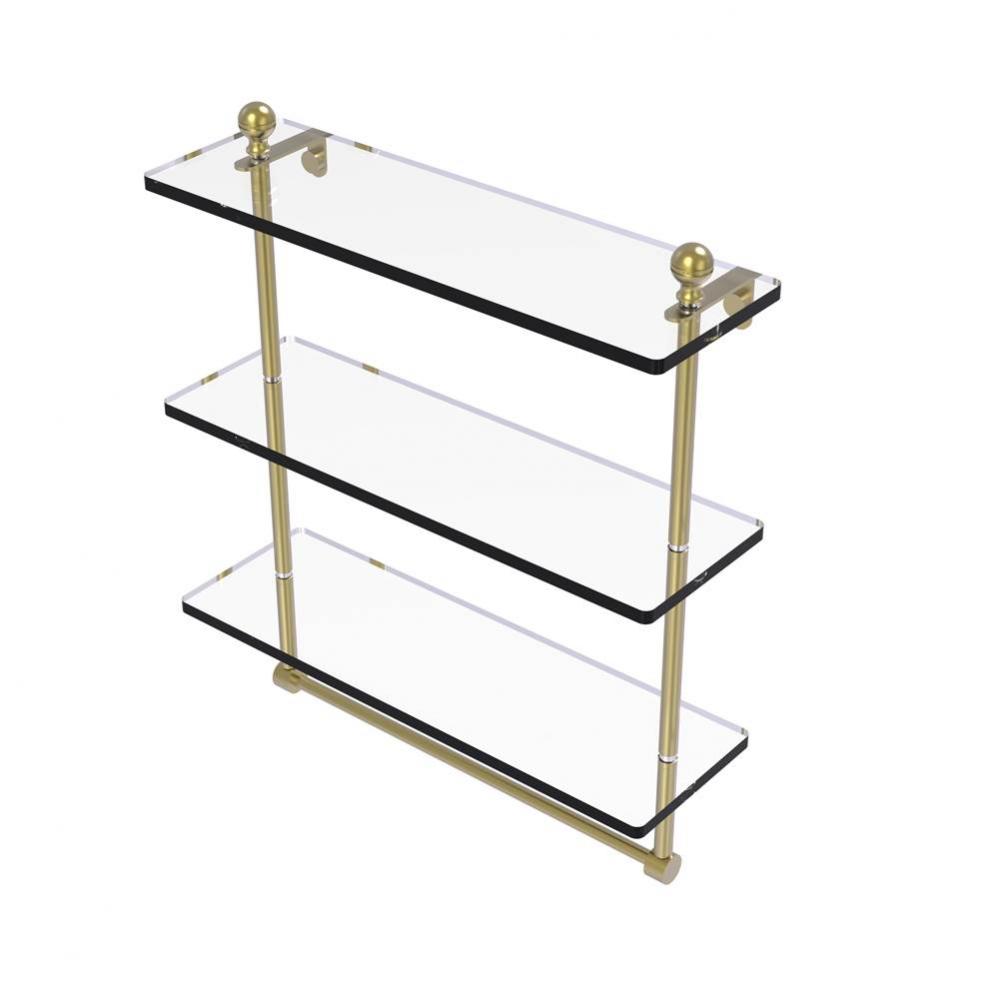 Mambo Collection 16 Inch Triple Tiered Glass Shelf with Integrated Towel Bar