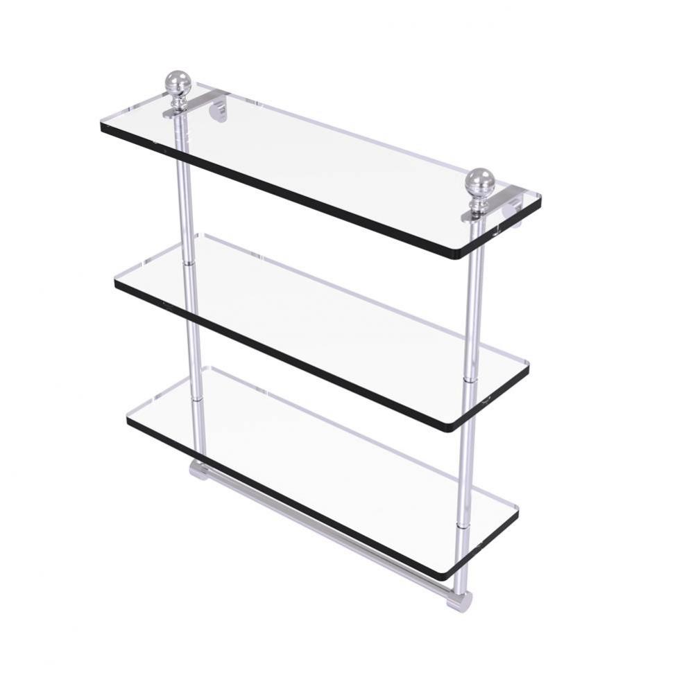 Mambo Collection 16 Inch Triple Tiered Glass Shelf with Integrated Towel Bar