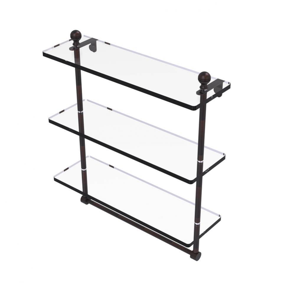 Mambo Collection 16 Inch Triple Tiered Glass Shelf with Integrated Towel Bar