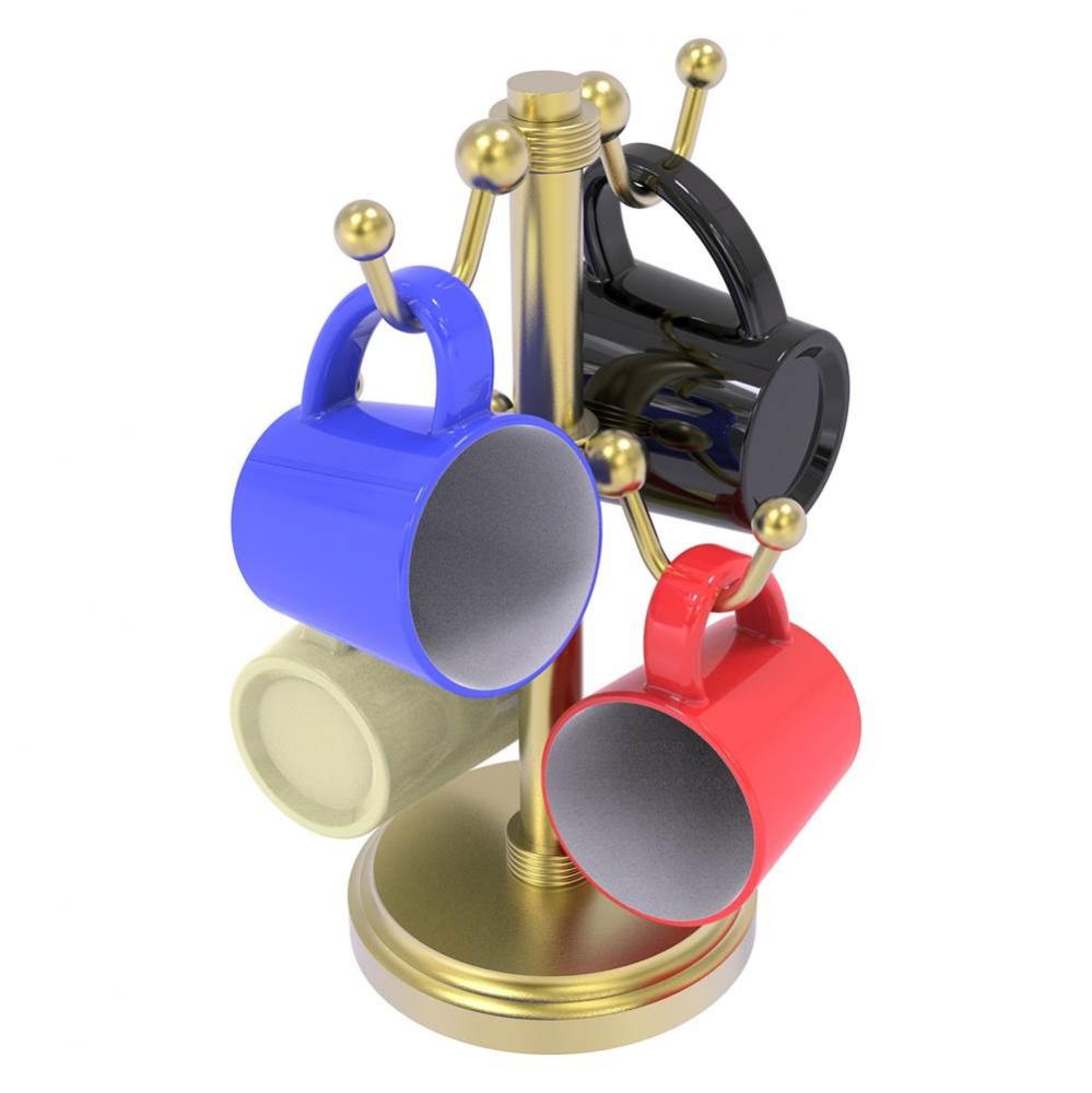 Countertop 4 Coffee Mug Holder with Grooved Detail - Satin Brass