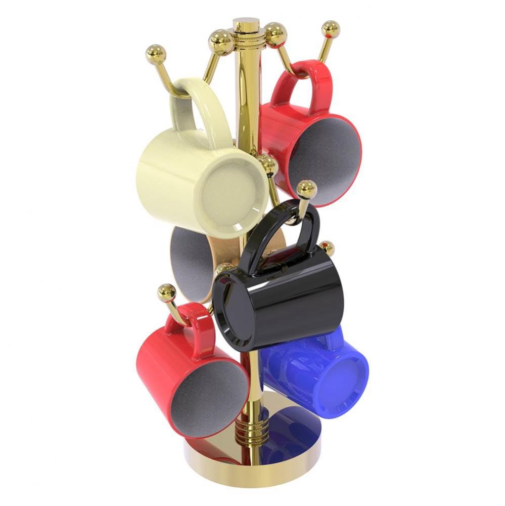 Countertop 6 Coffee Mug Holder with Dotted Detail - Unlacquered Brass