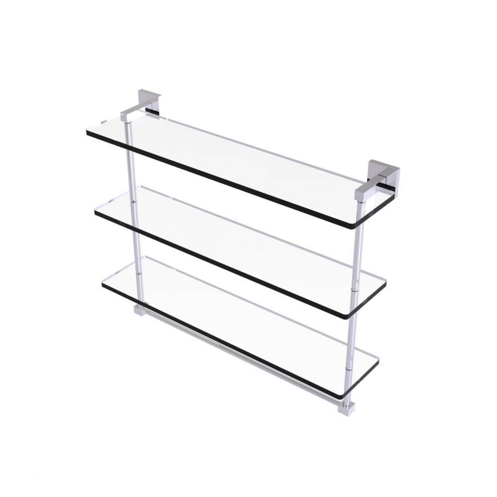 Montero Collection 22 Inch Triple Tiered Glass Shelf with integrated towel bar