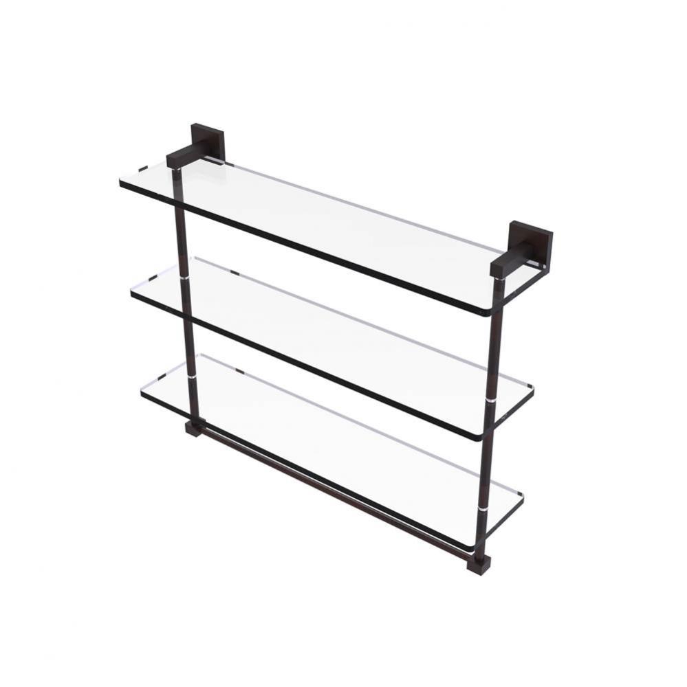 Montero Collection 22 Inch Triple Tiered Glass Shelf with integrated towel bar