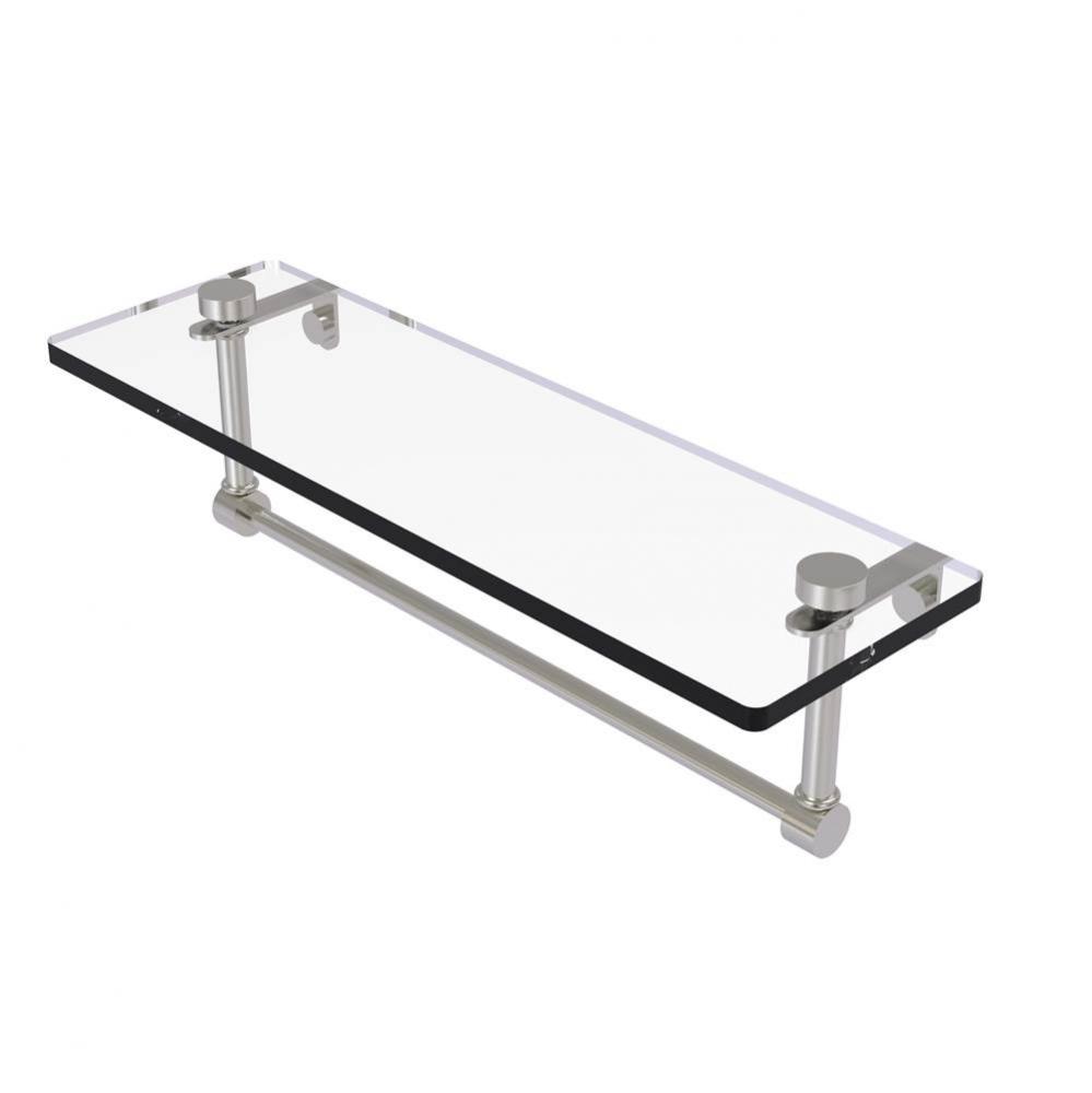 16 Inch Glass Vanity Shelf with Integrated Towel Bar