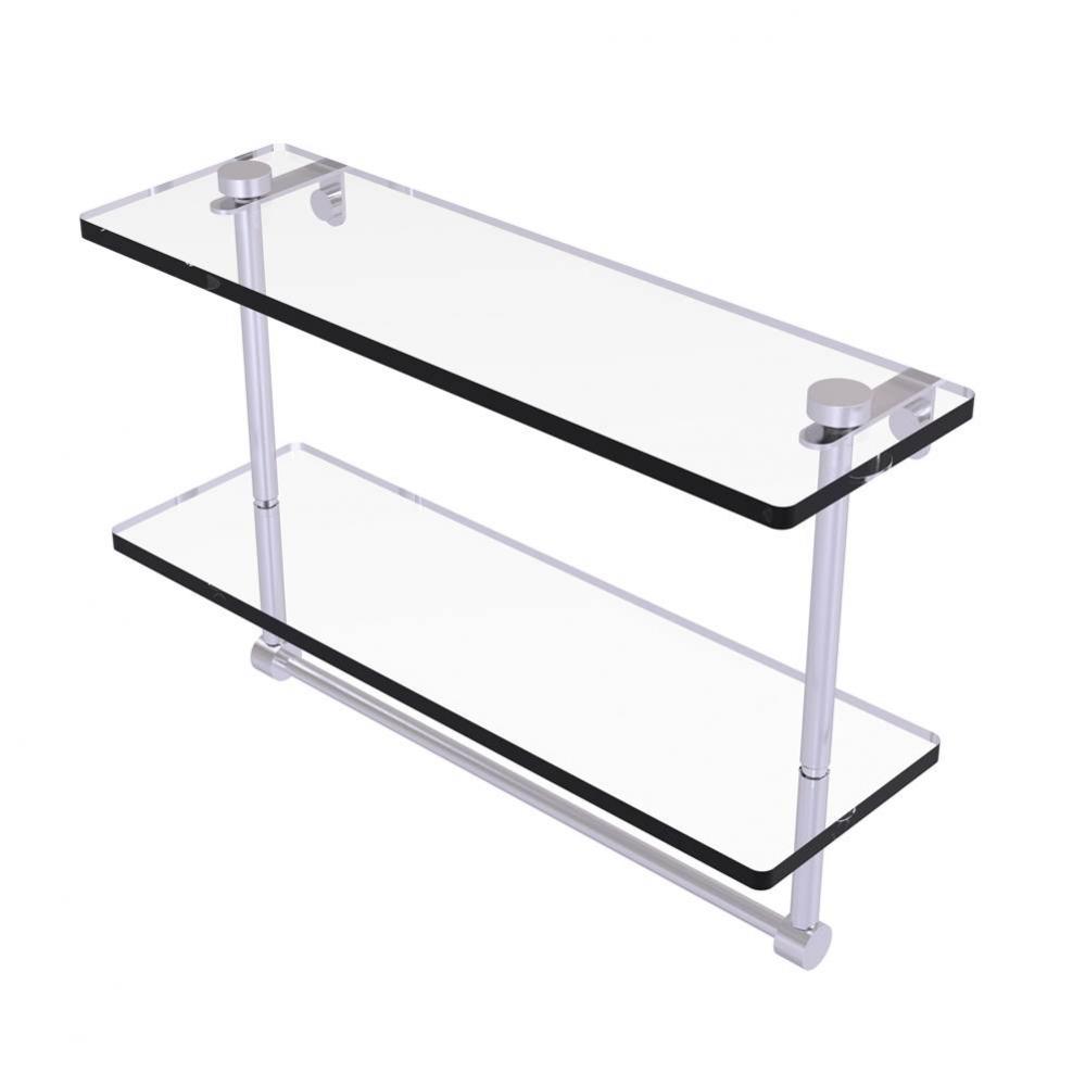 16 Inch Two Tiered Glass Shelf with Integrated Towel Bar