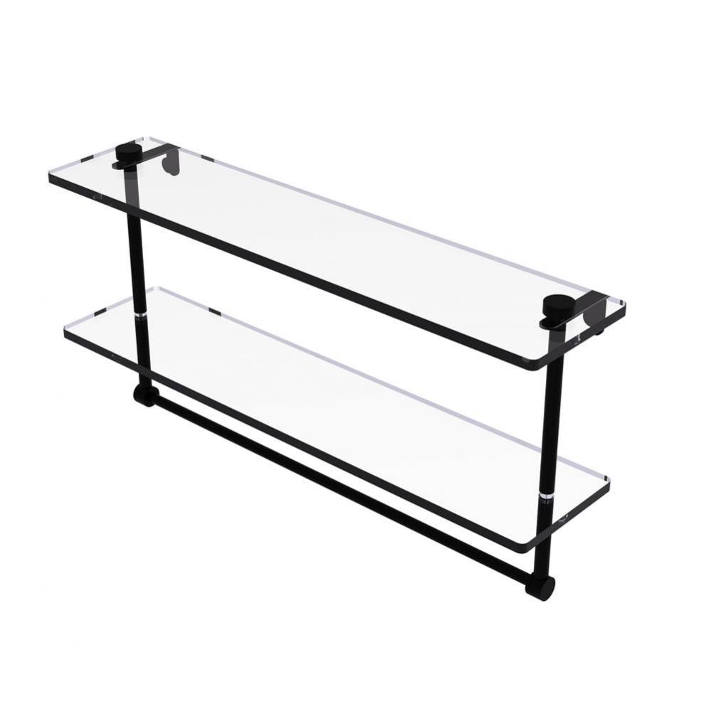 22 Inch Two Tiered Glass Shelf with Integrated Towel Bar