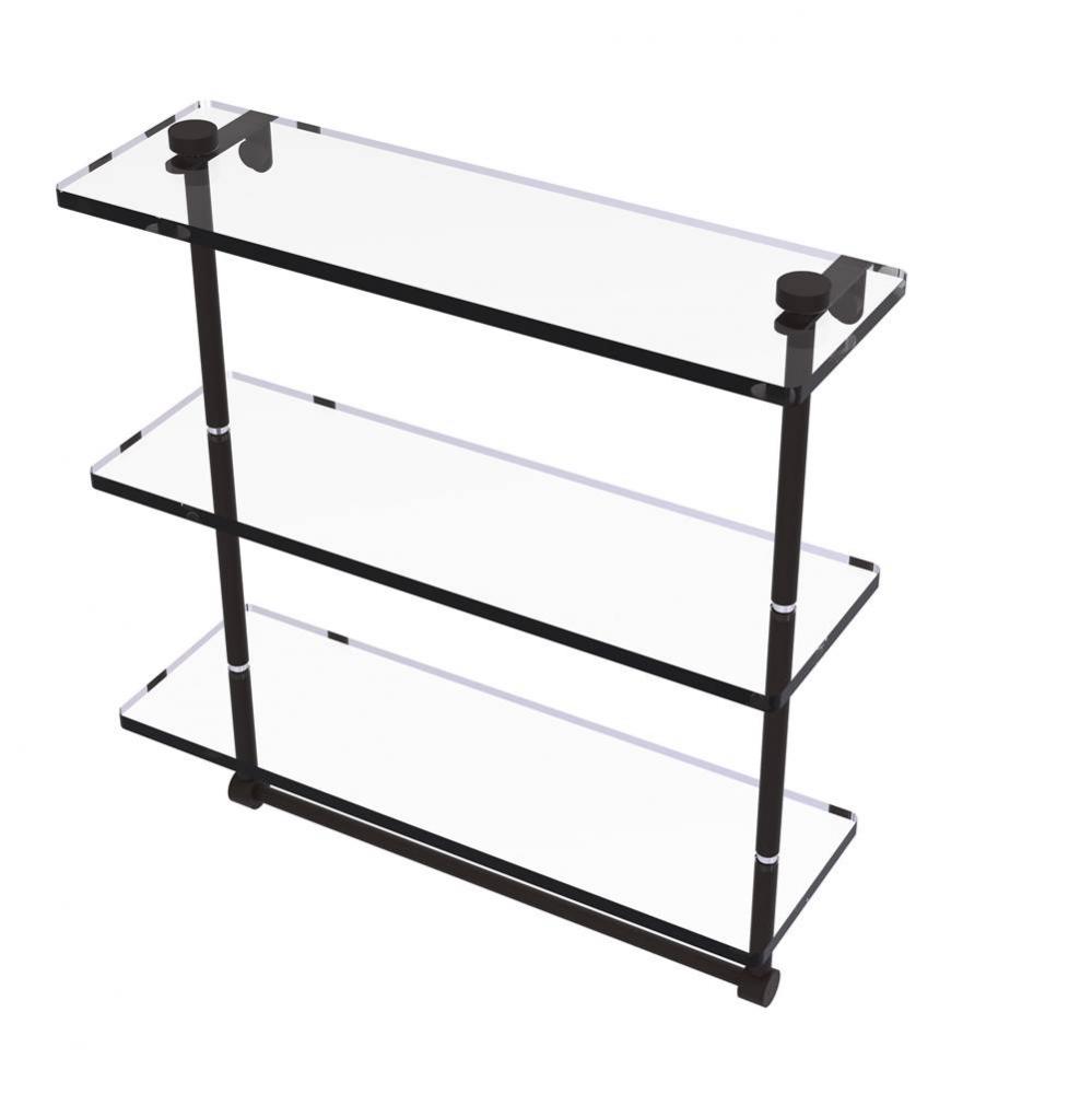 16 Inch Triple Tiered Glass Shelf with Integrated Towel Bar