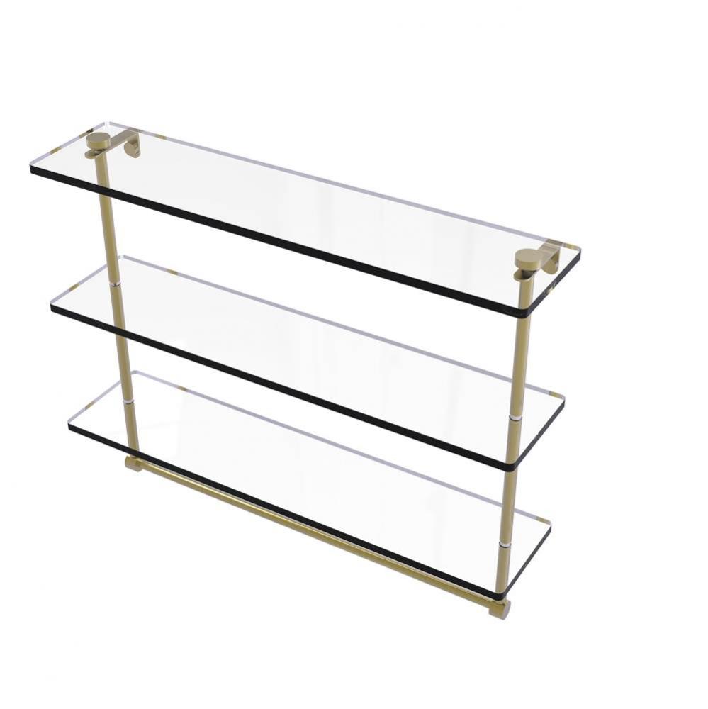 22 Inch Triple Tiered Glass Shelf with Integrated Towel Bar