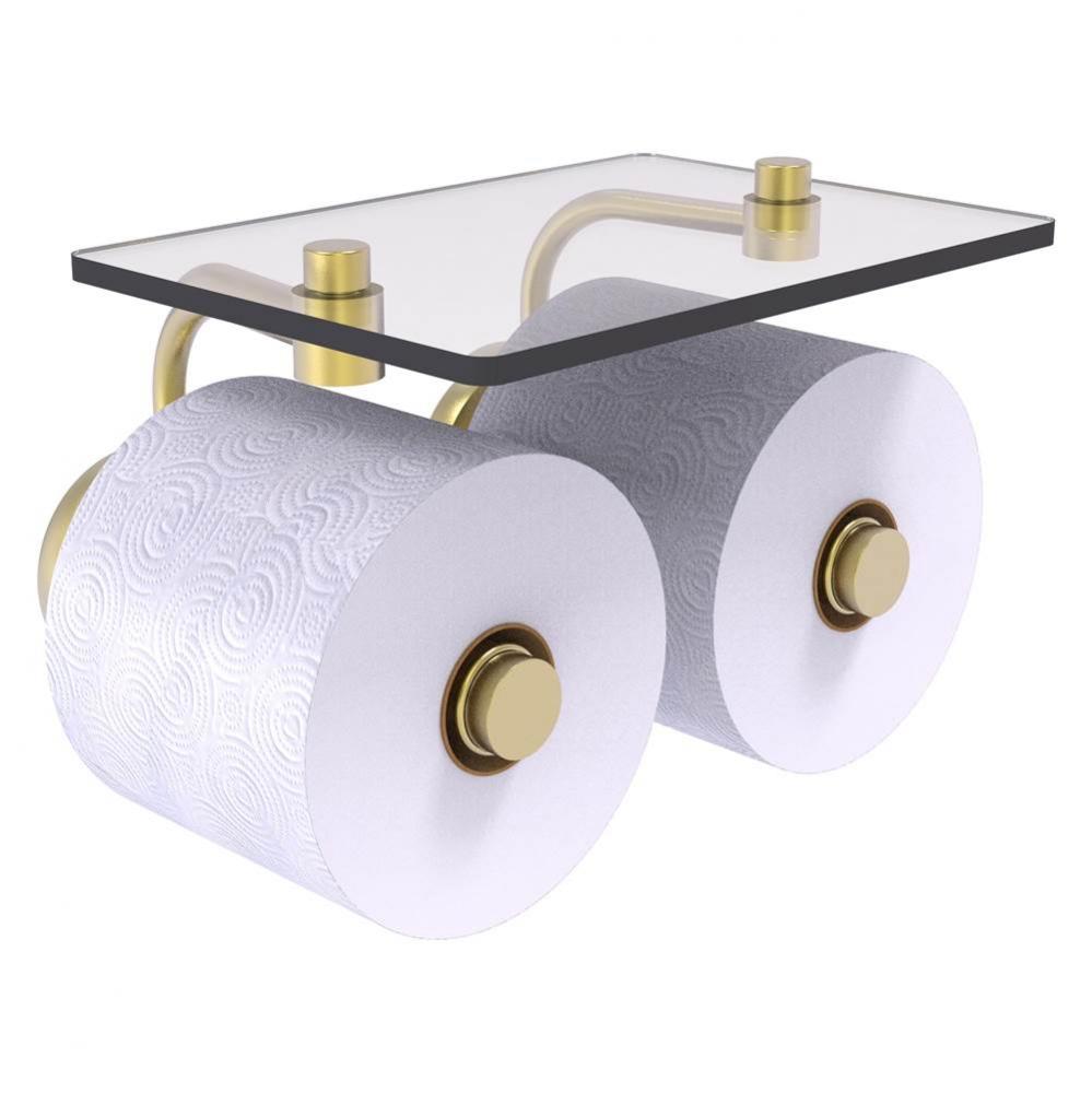 Prestige Skyline Collection 2 Roll Toilet Paper Holder with Glass Shelf - Satin Brass