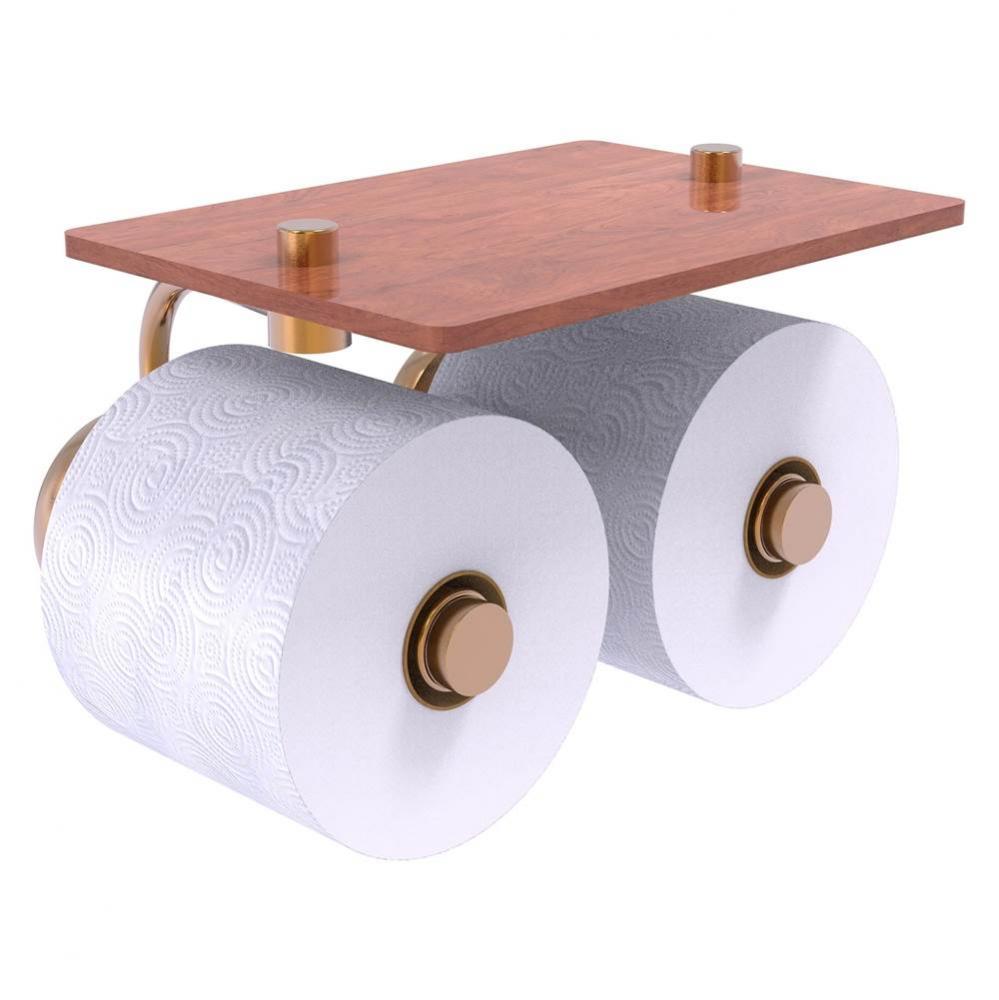 Prestige Skyline Collection 2 Roll Toilet Paper Holder with Wood Shelf - Brushed Bronze