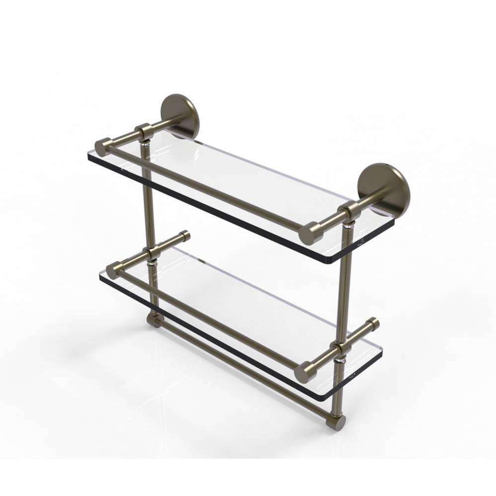 16 Inch Gallery Double Glass Shelf with Towel Bar